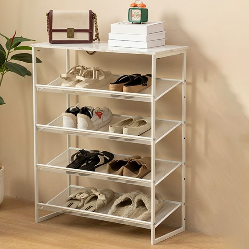 Adult Casual Alloy Shoe Rack with Visible Storage, Variable Shelf, and Self-supporting Installation, Cream, 29"L x 12"W x 37"H