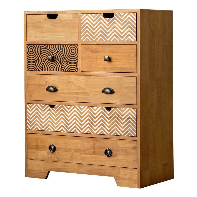 Art Deco Natural Rubberwood Semainier Indoor with Storage,, 7 Drawers