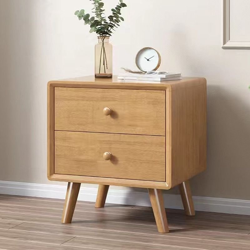 2 Tiers Simple Timber Nightstand With Drawer Organization, Natural, 2 Drawers