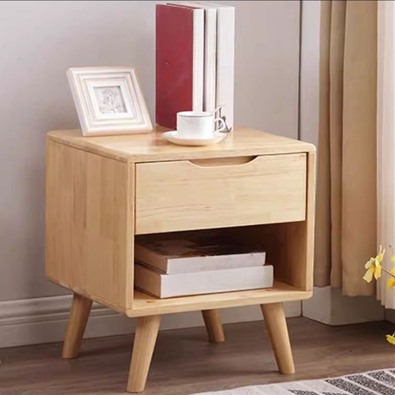 1 Drawer Simple Timber Nightstand With Drawer Organization, Natural