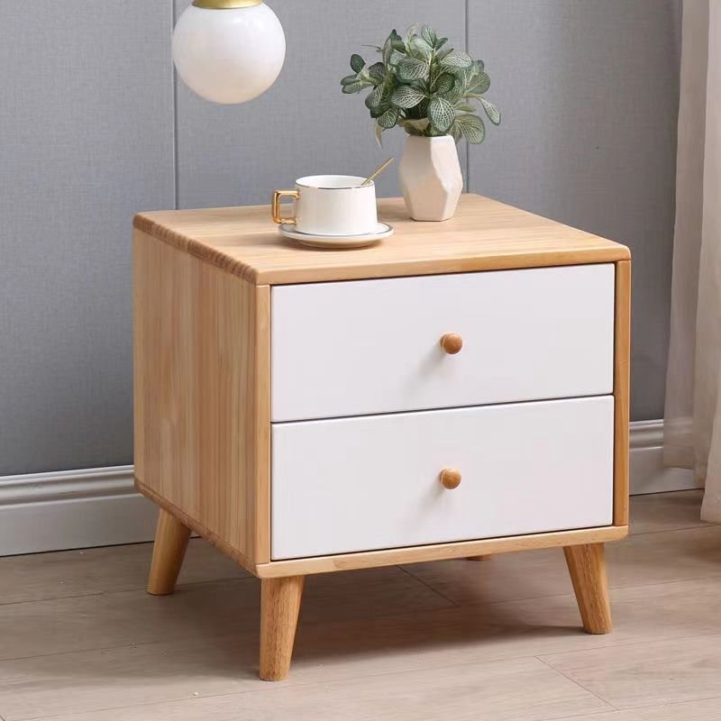 2 Tiers Simple Lumber Nightstand With Drawer Organization, Wood/ White, 2 Drawers