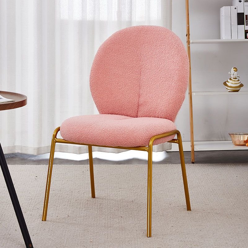 Balanced Framed Armless Chair with Foot Pads and Aureate Legs for Dining Room, Pink, Armless