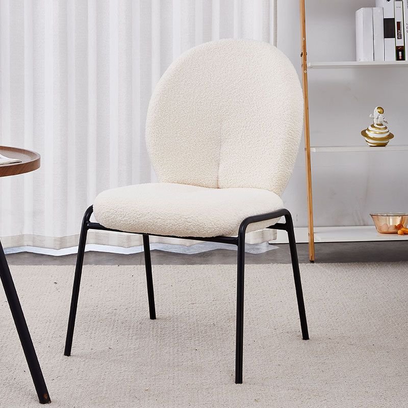 Balanced Outlined Side Chair with Foot Pads for Restaurant in a Glam Style, Off-White, Black, Armless