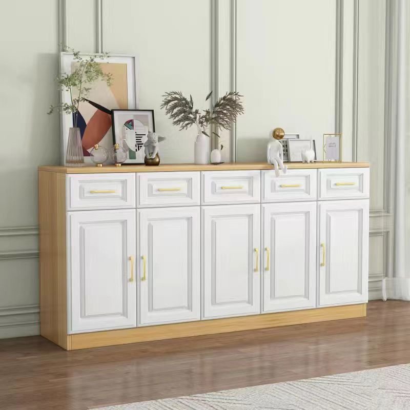 16'' Wide Unattached Sideboard in Slab for Drawing Room with 5 Doors and 5 Drawers, Natural/ White, 79"L x 16"W x 35"H