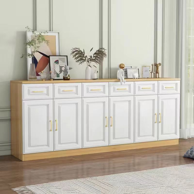 16'' Wide Self-supporting Sideboard in Slab for Parlor with 6 Doors and 6 Drawers, Natural/ White, 94"L x 16"W x 35"H
