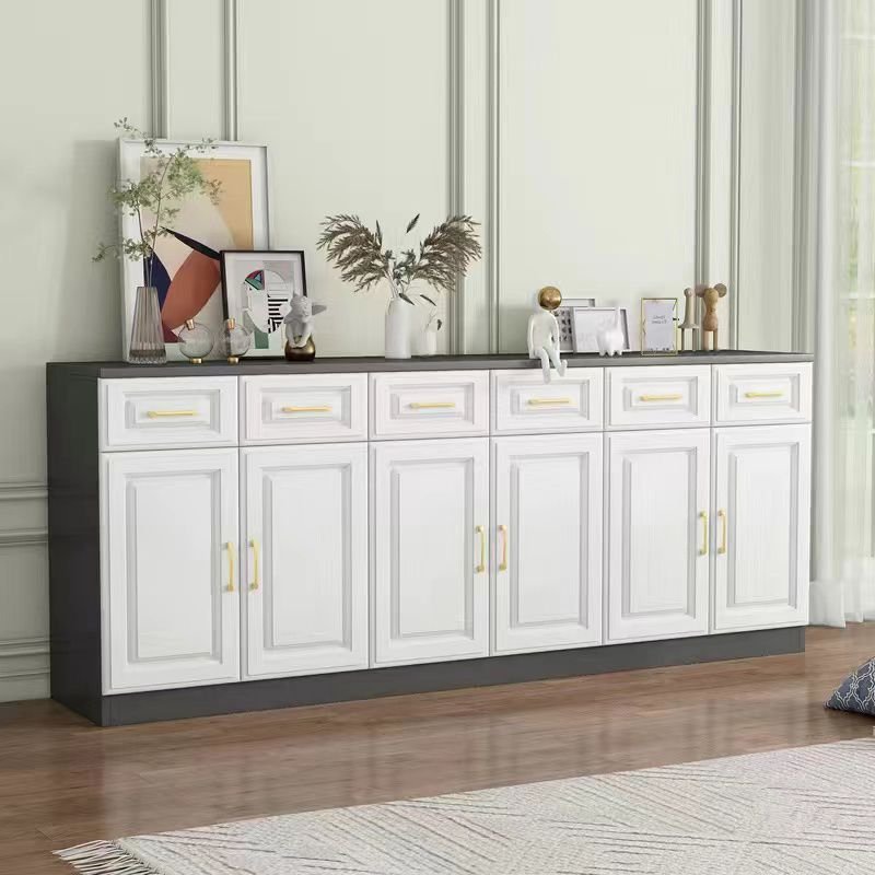16'' Wide Detached Sideboard in Slab for Sitting Room with 6 Doors and 6 Drawers, Gray-White, 94"L x 16"W x 35"H