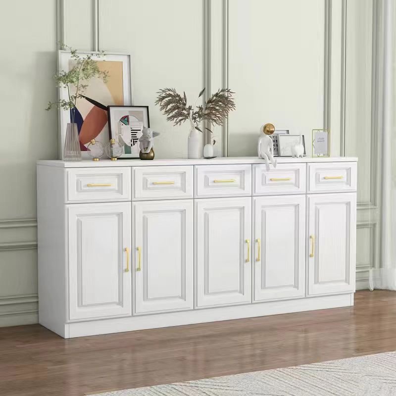 16'' Wide Self-supporting Sideboard in Slab for Drawing Room with 5 Doors and 5 Drawers, White, 79"L x 16"W x 35"H