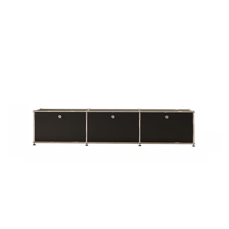 Durable Steel Rectangular TV Stand for Sitting Room, Black, Symmetrical, 79"L x 14"W x 16"H