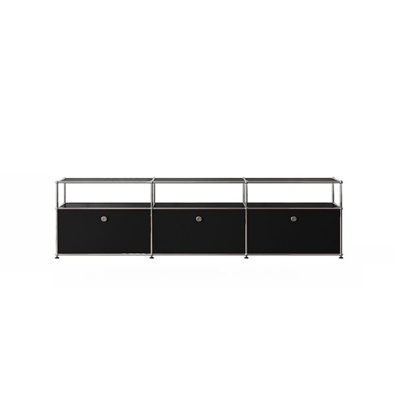 Durable Steel Rectangular TV Stand for Sitting Room, Black, Upturn, 71"L x 14"W x 21"H