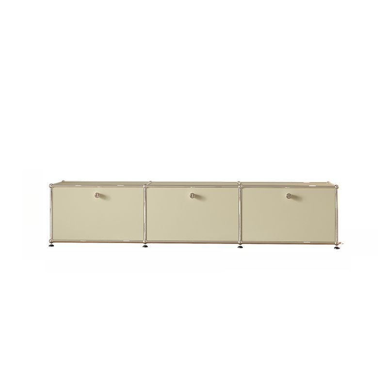 Durable Steel Rectangular TV Stand for Sitting Room, Cream, Symmetrical, 79"L x 14"W x 16"H