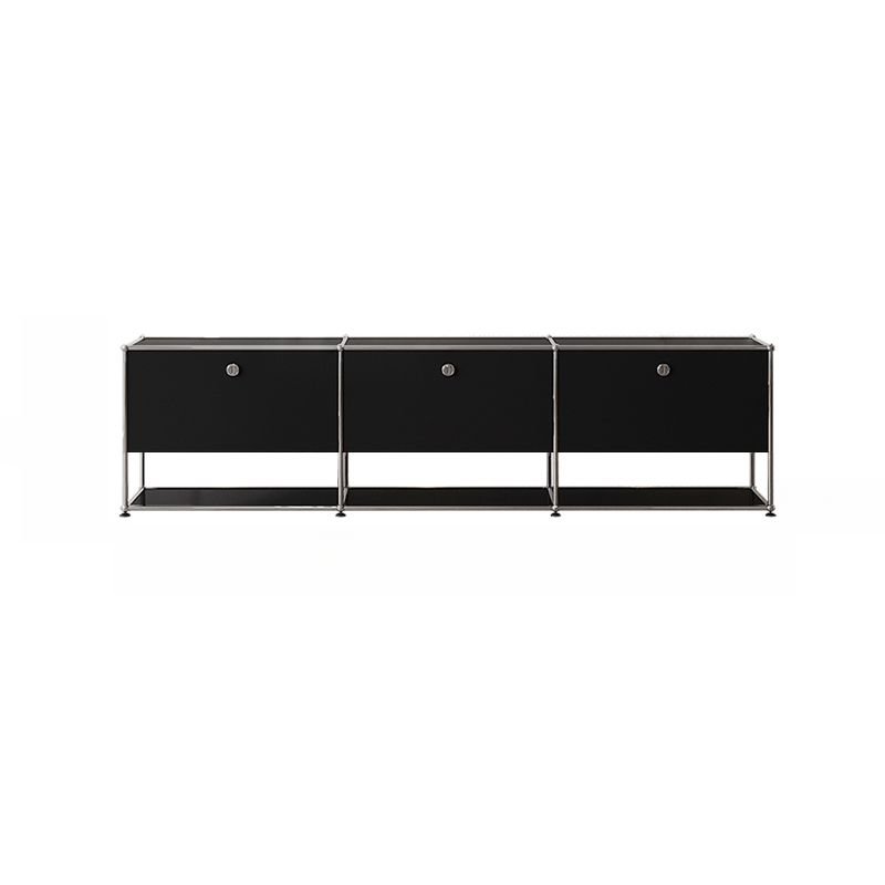 Durable Steel Rectangular TV Stand for Sitting Room, Black, Downward, 71"L x 14"W x 21"H