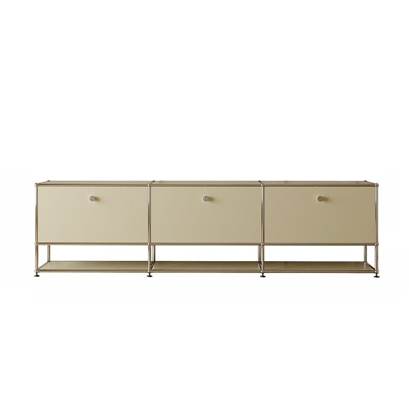Durable Steel Rectangular TV Stand for Sitting Room, Cream, Downward, 71"L x 14"W x 14"H