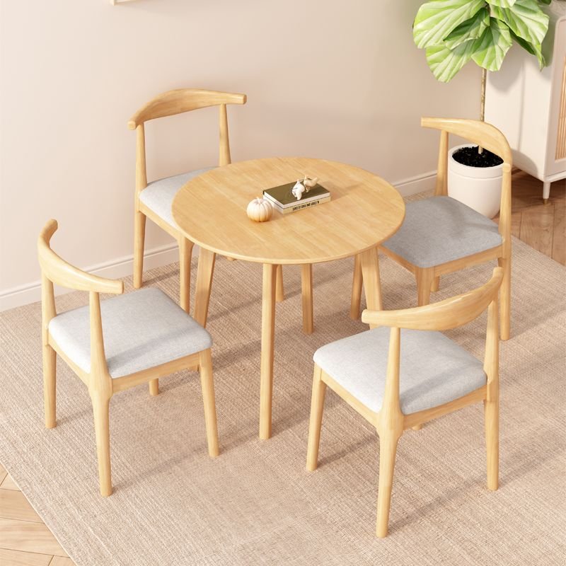 Casual Neutral Wood Tone Dining Table Set with Round Natural Wood Table for 4 People, Table & Chair(s), 5 Piece Set, Wood-Light Grey, 39.4"L x 39.4"W x 29.5"H