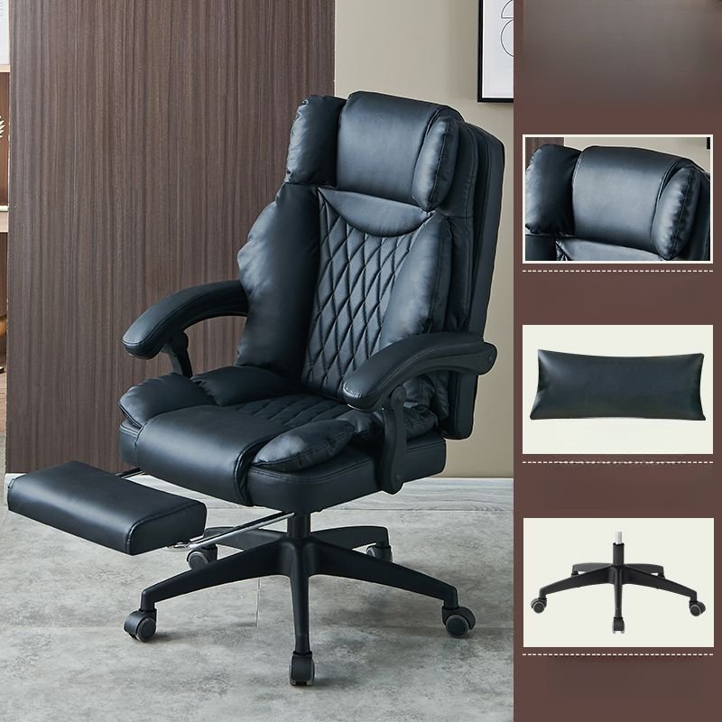 Lifting Swivel Reclining Adult Executive Office Chair with Wheels and Leg Rest for Man+, Black