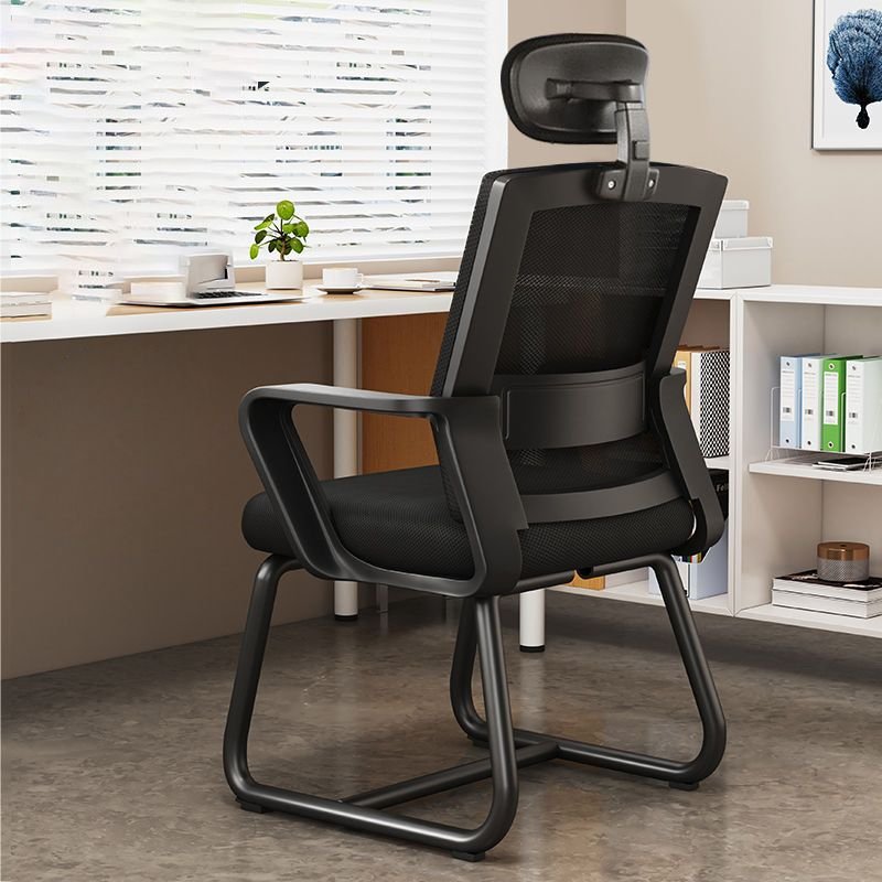 Minimalist Ergonomic Upholstered Office Chairs in Black with Arms, Headrest and Lumbar Support, Casters Not Included, Black, Sponge