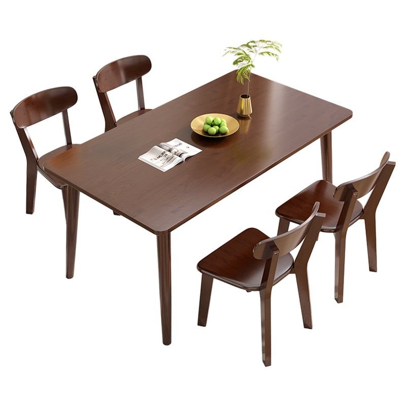 4-Leg Sepia Natural Wood Dining Table Set with a Rectangular Fixed Tabletop and wood Chairs with Back, 5 Piece Set, Table & Chair(s), 51.2"L x 31.5"W x 29.5"H, 31.5"H x 18.9"W x 18.9"D