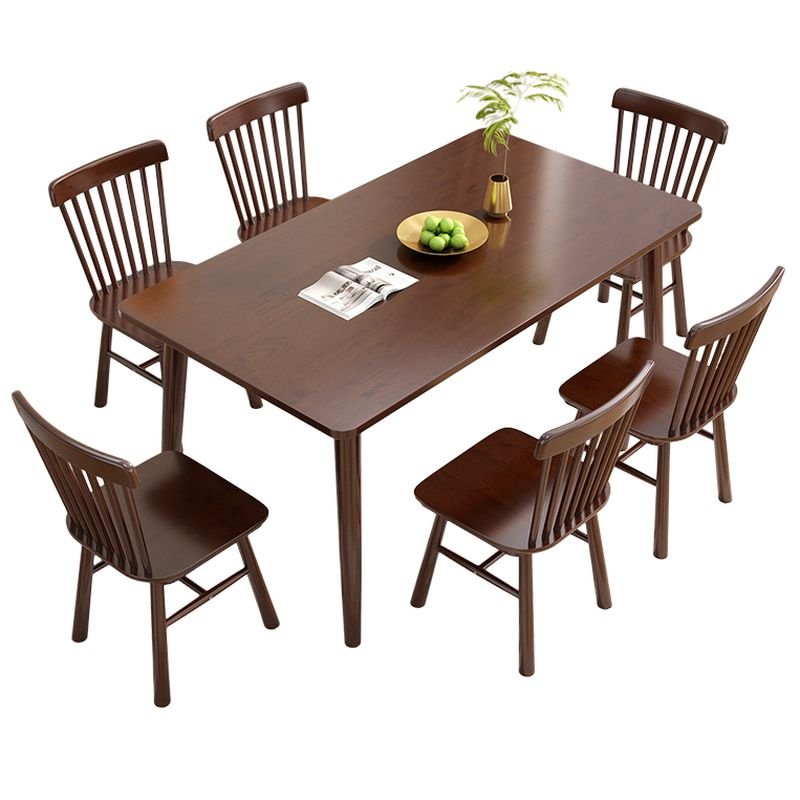 Auburn 4-Leg Solid Oak Rectangular Fixed Dining Table Set with Windsor Back Chairs, 7 Piece Set, Table & Chair(s), 59.1"L x 31.5"W x 29.5"H, 33.9"H x 17.7"W x 17.7"D