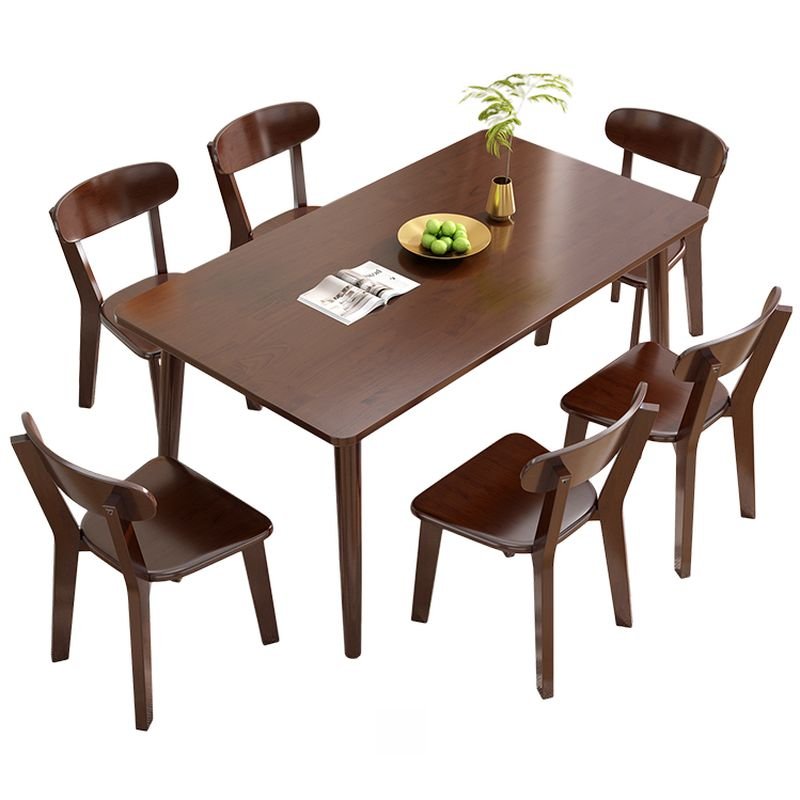 4-Leg Sepia Solid Oak Dining Table Set with a Rectangular Fixed Tabletop and wood Chairs with Back, 7 Piece Set, Table & Chair(s), 59.1"L x 31.5"W x 29.5"H, 31.5"H x 18.9"W x 18.9"D