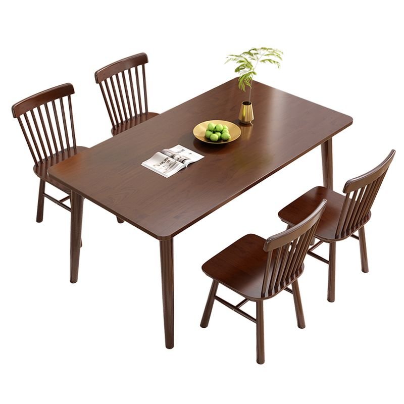 Auburn 4 Legs Solid Oak Rectangular Fixed Dining Table Set with Windsor Back Chairs, 5 Pieces, Table & Chair(s), 63"L x 31.5"W x 29.5"H, 33.9"H x 17.7"W x 17.7"D