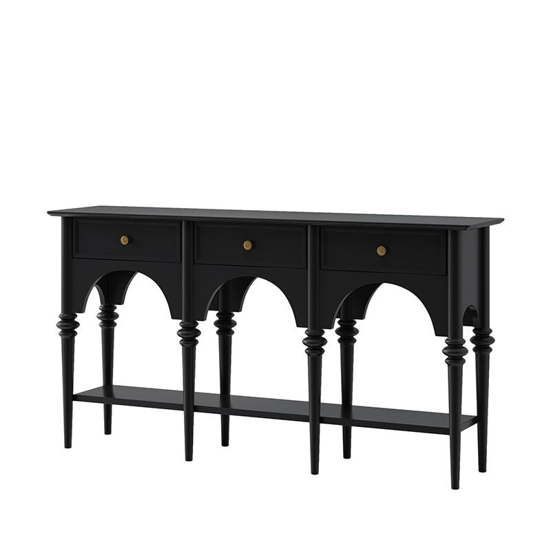Timber Console Unit with Legs, 3 Drawers, and 1 Piece Included, Black, 47"L x 16"W x 32"H
