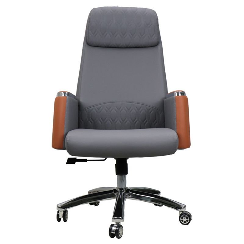 Art Deco Tilt Available Rotatable Lifting Grey Faux Leather Ergonomic Office Furniture with Arms, Headrest and Wheels, Dark Gray
