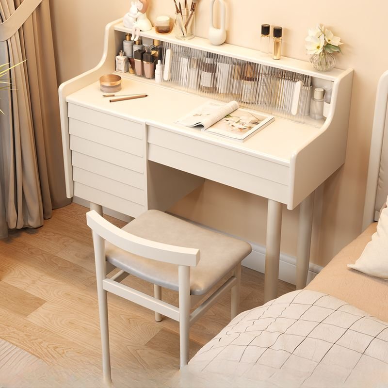 Natural Wood Compact Dressing Table Sliding with Door and Tabletop Storage No Floating Dressing Table for Bedroom, Makeup Vanity & Stools, 47"L x 16"W x 39"H