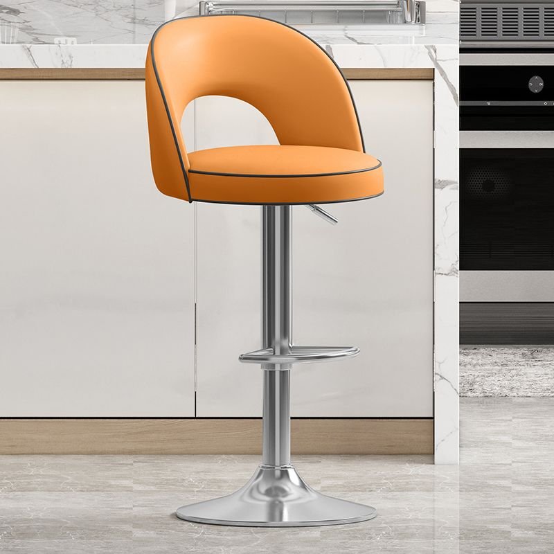 Adjustable Height Turned Apricot Color Round Top Hideskin Bar Stools with Ventilated Back Whirl Stools, Silver, Orange