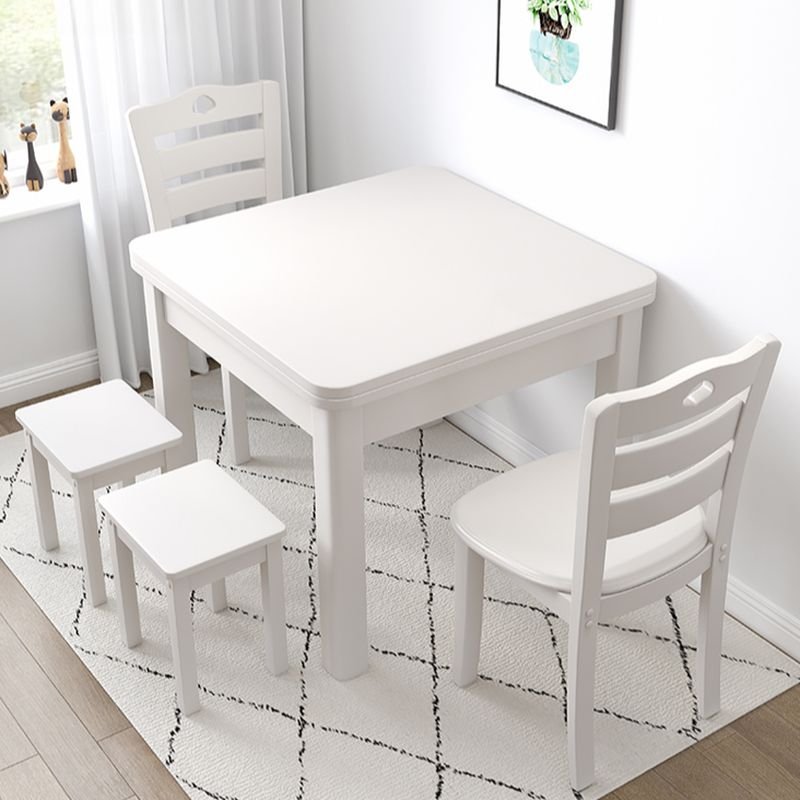Art Deco Fixed Table Square Dining Table Set with 4-Leg and a Natural Solid Wood Top in Chalk, Table, 1 Piece, 39.4"L x 39.4"W x 29.9"H, White