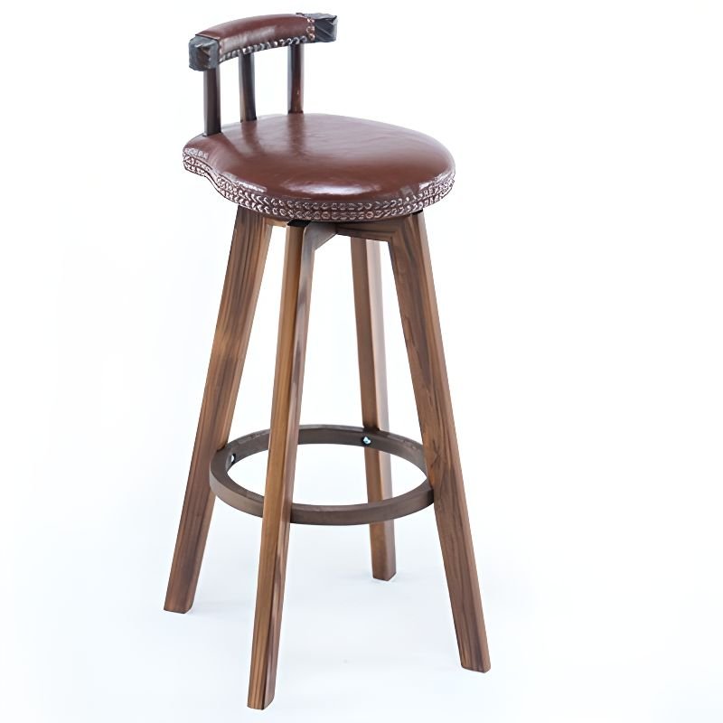 Boho-Chic Brown Airy Back Bar Stools with Nailhead Embellishment Rotating Stools for Pub, Brown