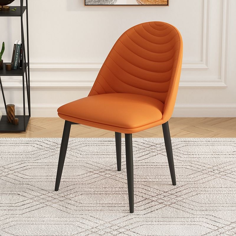 Dining Room Armless Chair with Puckered Pleats, Outlined Frame, and Sturdy Build, Orange