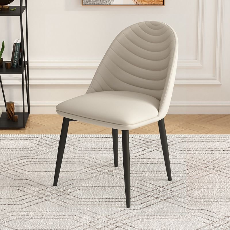 Dining Room Armless Chair with Puckered Pleats, Outlined Frame, and Sturdy Build, Off-White