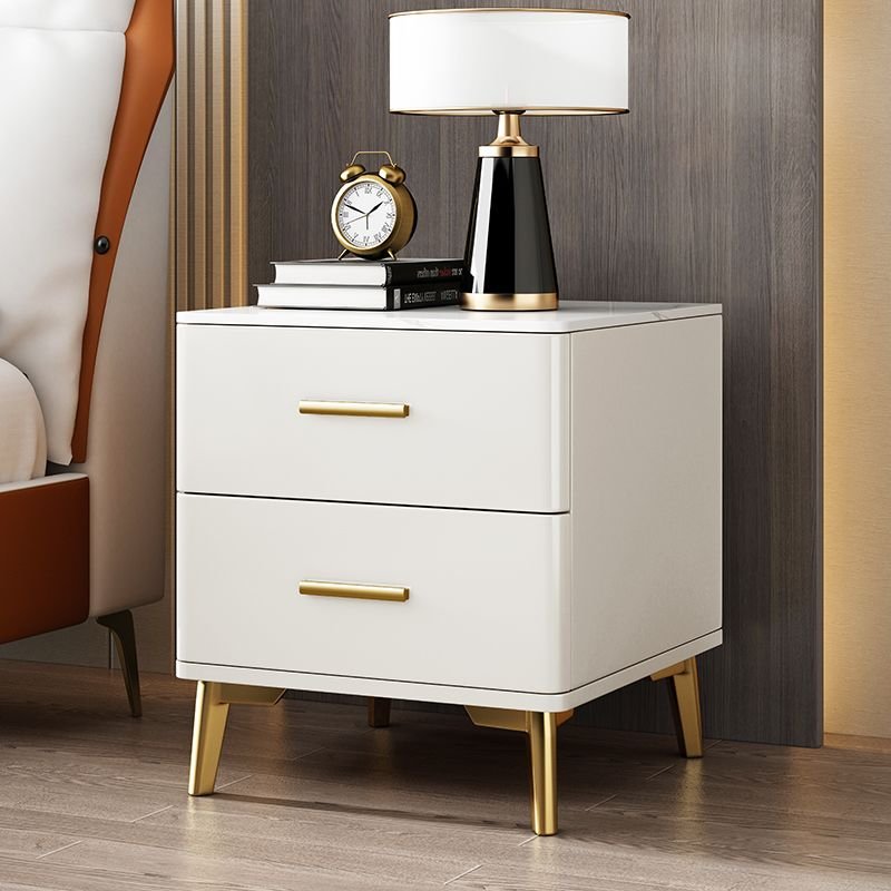 Trendy Sintered Stone Countertop 2 Tiers Nightstand With Drawer Organization, Off-White, 20"L x 16"W x 18"H