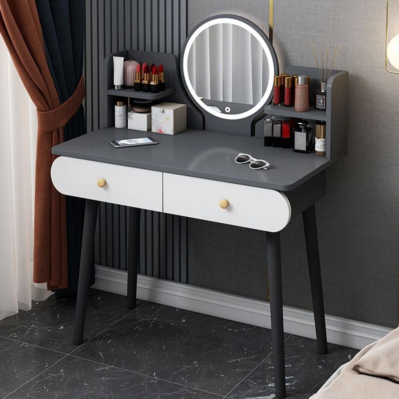 Adjustable Touch LED Reclaimed Wood Makeup Vanity Flooring with Tabletop Storage, Push-Pull, No Floating, Lighted Mirror, Grey, 31"L x 16"W x 47"H