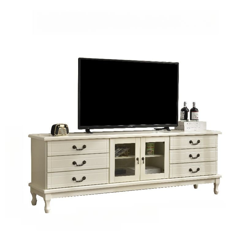 Ivory Rectangular TV Stand with 6 Drawers and Adaptable Shelf, 71"L x 16"W x 24"H