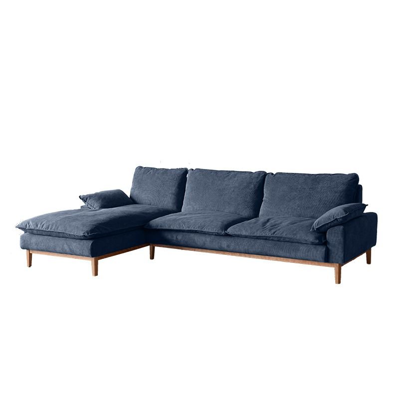 Art Deco L-Shape Left Sofa Recliner with Cherry Frame, Blue, 110"L x 65"W x 30"H, Corduroy