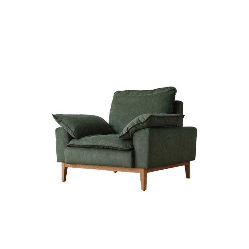 Art Deco 1-Seater Horizontal Straight Sofa Couch in Green with Cherry Frame, 38"L x 37"W x 30"H, Corduroy