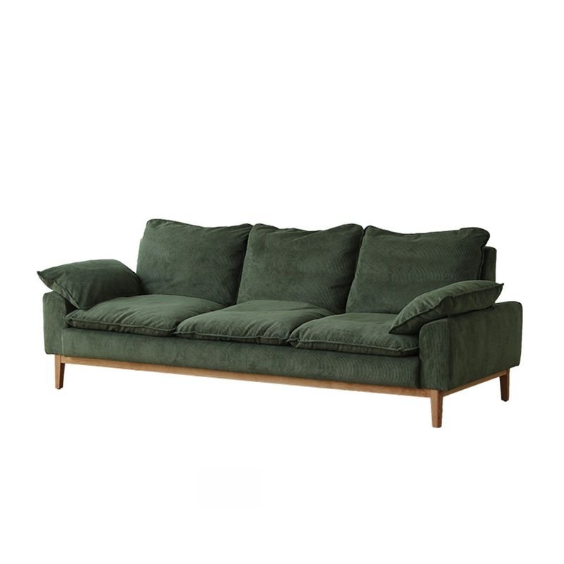 Victorian Green Straight Horizontal Sofa with Cherry Frame, 86.6"L x 36.6"W x 29.5"H, Corduroy