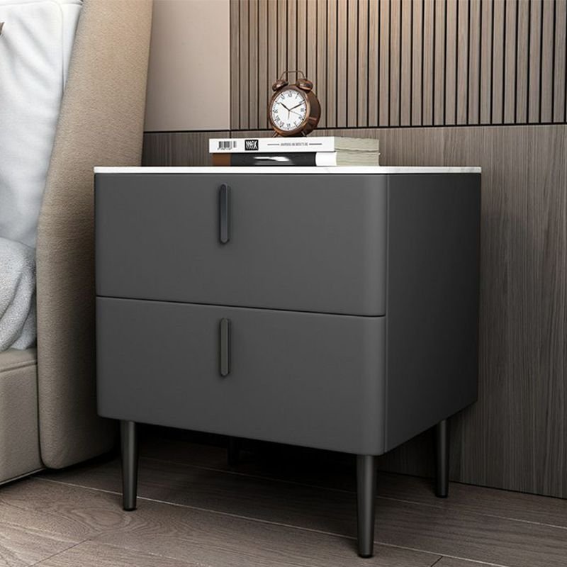 2 Drawers Modern Simple Style Sintered Stone Drawer Storage Bedside Table with Leg, Dark Gray, 20"L x 16"W x 19"H