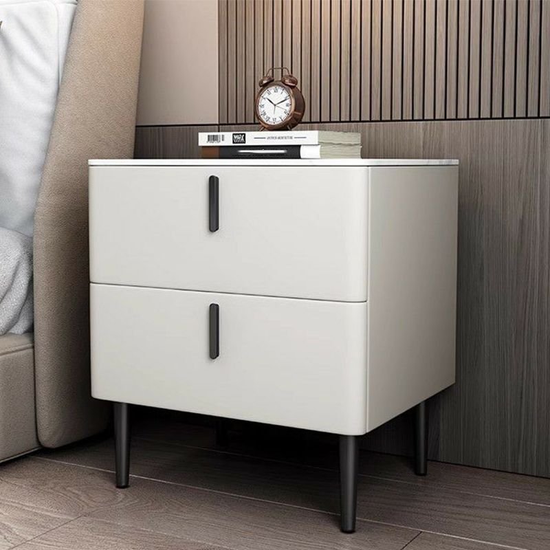 2 Drawers Postmodern Sintered Stone Drawer Storage Bedside Table with Leg, Beige, 18"L x 16"W x 19"H