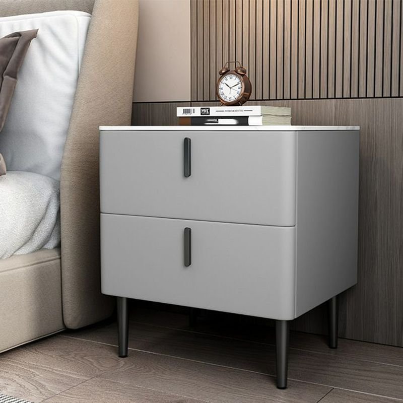 2 Drawers Modern Sintered Stone Nightstand With Drawer Organization with Leg, Light Gray, 16"L x 16"W x 19"H