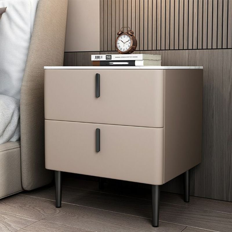 2 Drawers Modish Sintered Stone Nightstand With Drawer Organization with Leg, Champagne, 18"L x 16"W x 19"H
