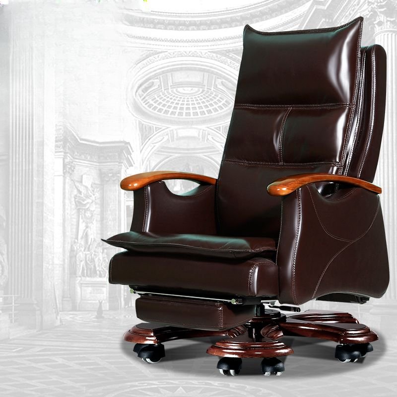 Ergonomic Swivel Leather Executive Chair in Coffee with Back and Tilt Available, Brown, Interface Genuine Leather, With Footrest