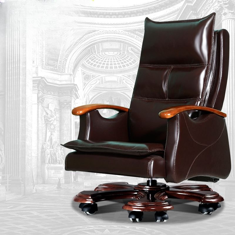 Ergonomic Swivel Leather Executive Chair in Espresso Finish with Back and Tilt Available, Brown, Interface Genuine Leather, Without Footrest