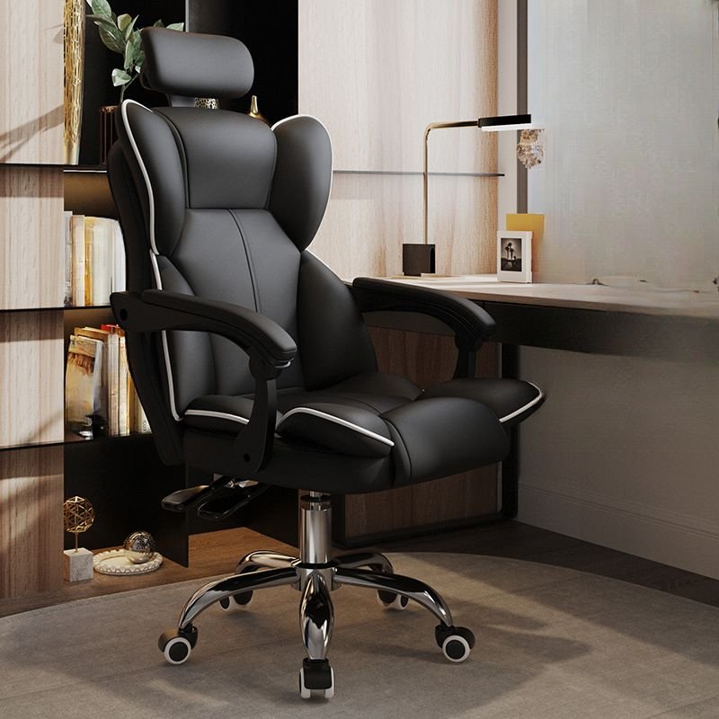Ergonomic Tilt Available Ink Swivel Lifting Faux Leather Office Furniture with Headrest, Armrest and Swivel Wheels, Black-White, Without Footrest, Sponge