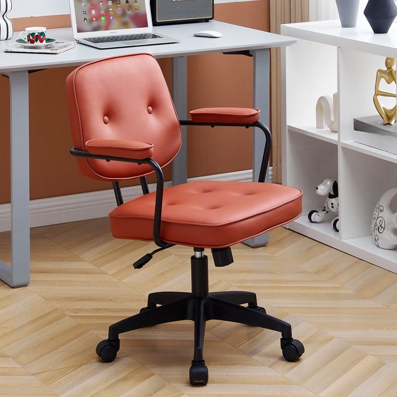 Casual Tilt Lock Swivel Lifting Lavender Stitch-tufted Faux Leather Conference Chair with Roller Wheels and Armrest, Orange-Red