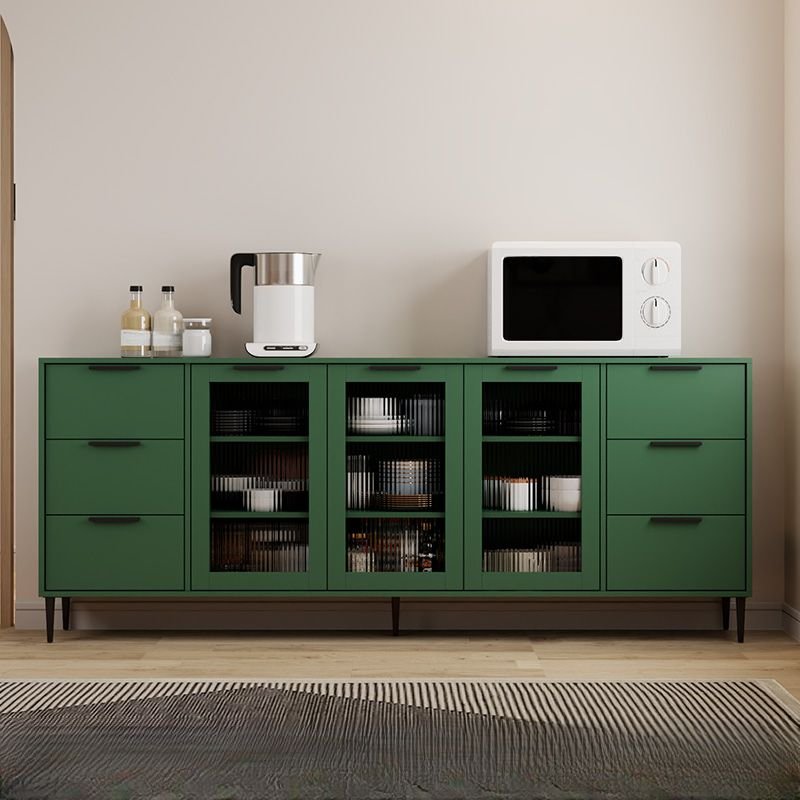 Wide Olive Green Flooring Sideboard with 6 Drawers, 77"L x 12"W x 31"H