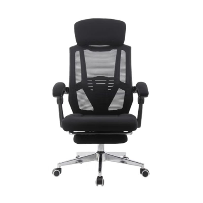 Minimalist Ergonomic Upholstered Office Desk Chairs in Black with Arms, Headrest and Adjustable Back Angle, Black, Steel