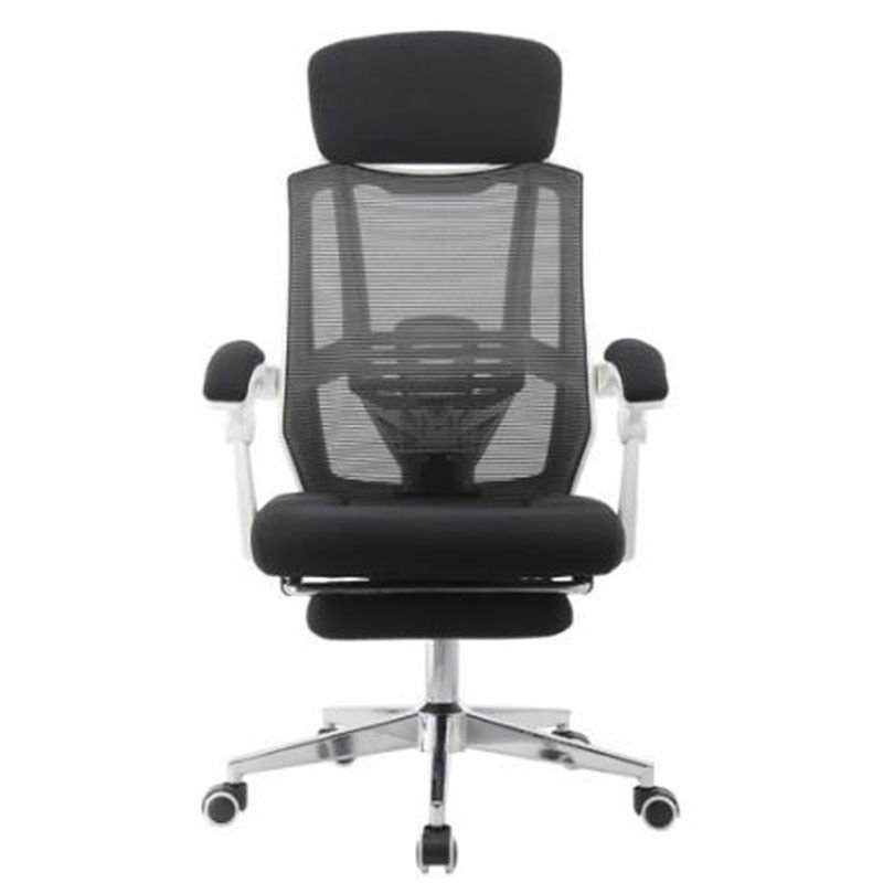 Art Deco Ergonomic Upholstered Office Chairs in Black with Arms, Headrest and Adjustable Back Angle, Black-White, Steel