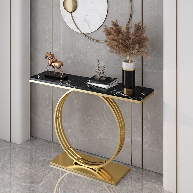 Stylish Geometric Faux Marble Independent Console Table for Ingress, Gold, Black, 31"L x 12"W x 31"H
