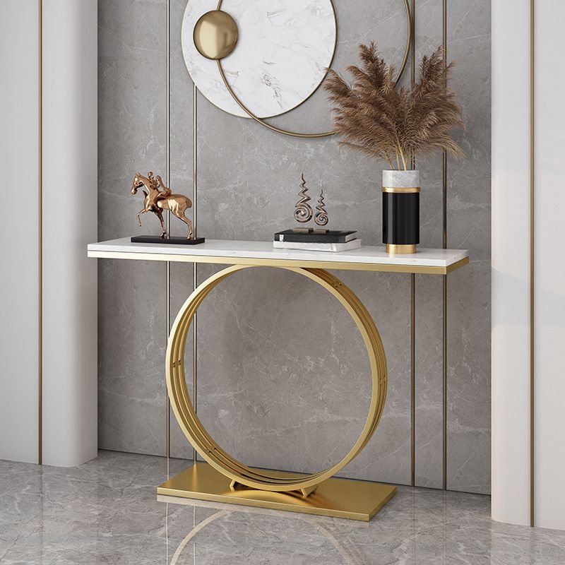 Stylish Geometric Faux Marble Independent Console Table for Ingress, Gold, White, 31"L x 12"W x 31"H